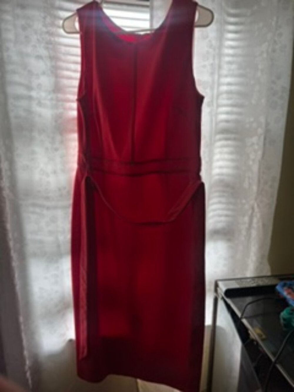 Title Options: Boden Orange Red Sleeveless Belted Ponte Midi Dress | Size 12L L